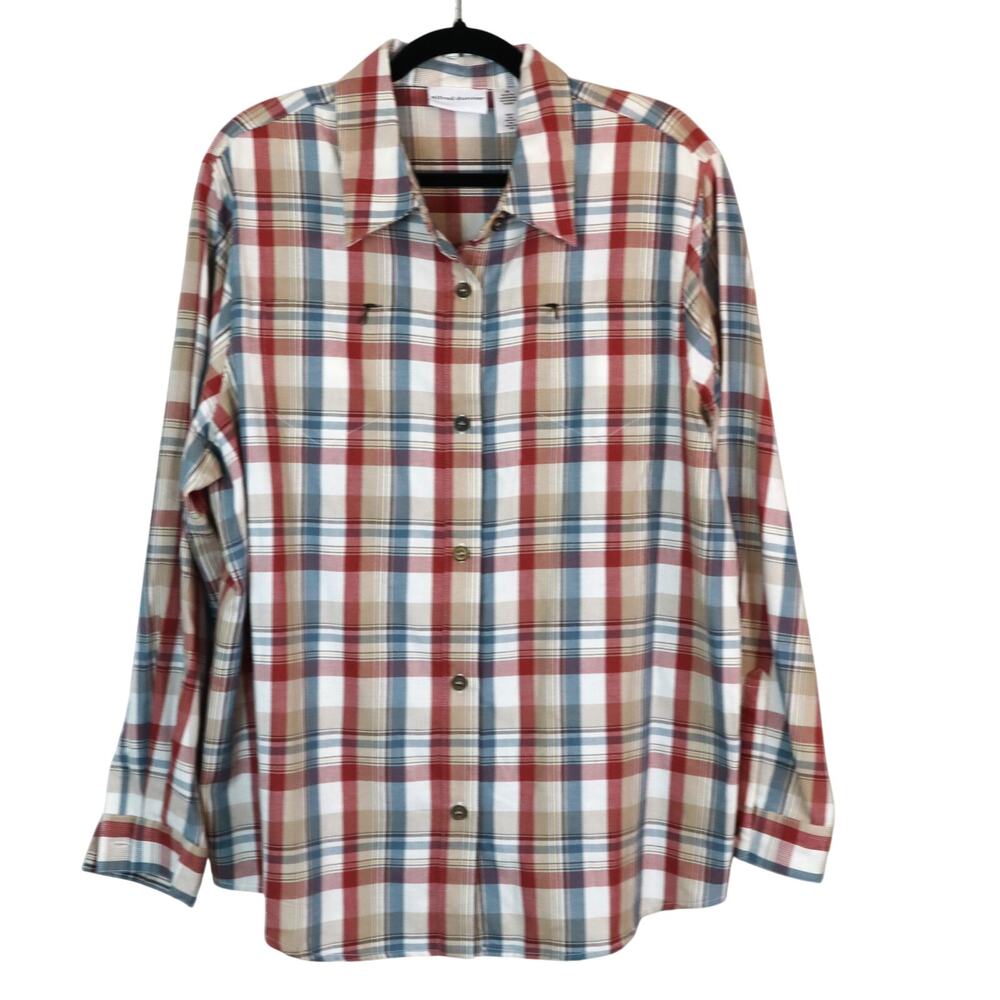 NWT Alfred Dunner Tartan Plaid Button Down Shirt Women Plus 20 Tunic Red Blue - Picture 1 of 8